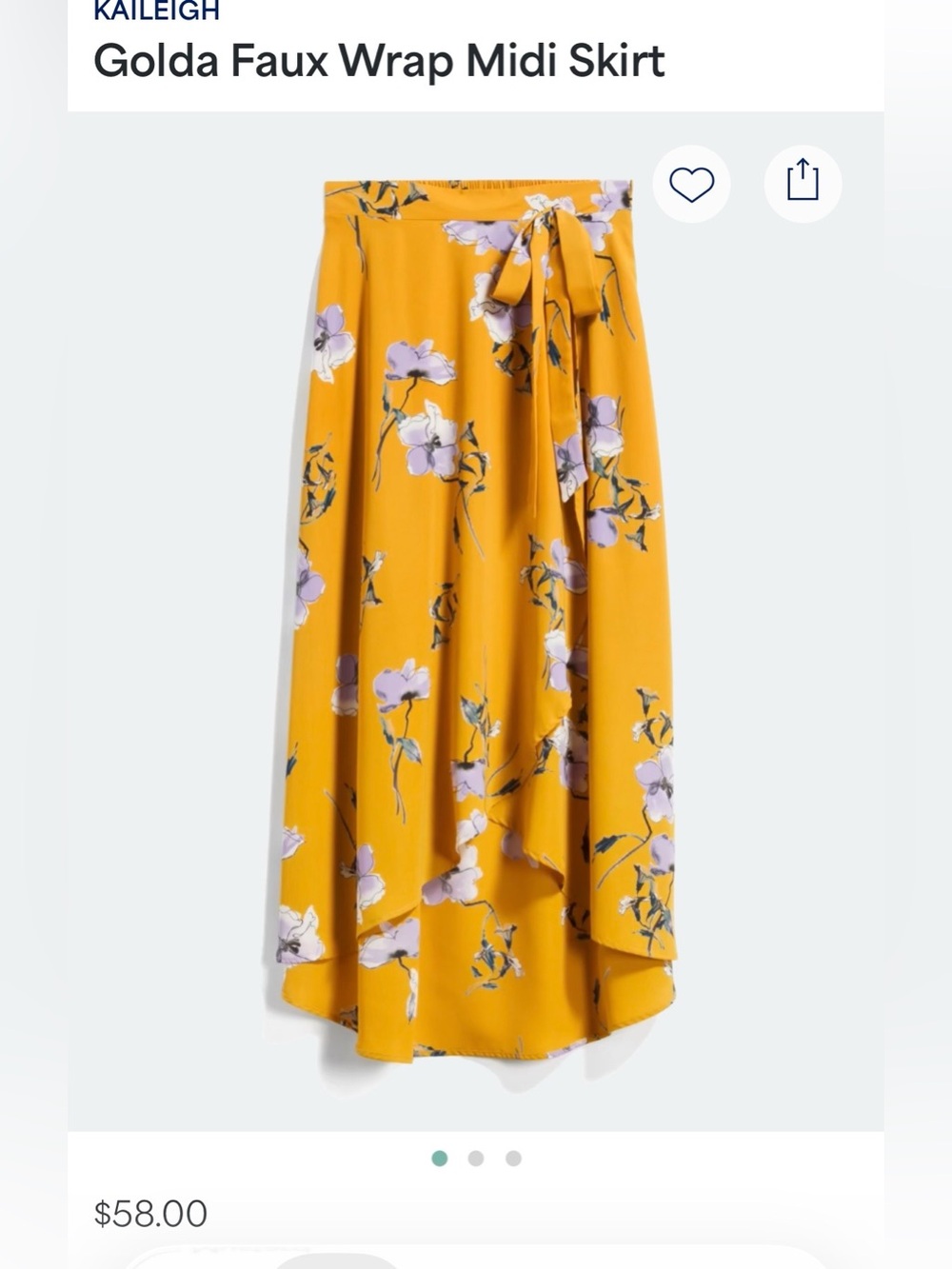 Kaileigh yellow floral faux wrap midi skirt